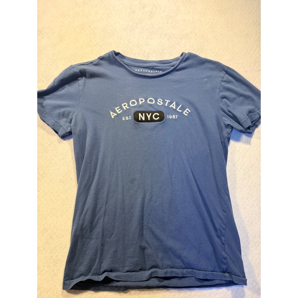Aeropostale Womens XS Blue Graphic T-Shirt NYC Est 1987 Cotton Short Sleeve Tee